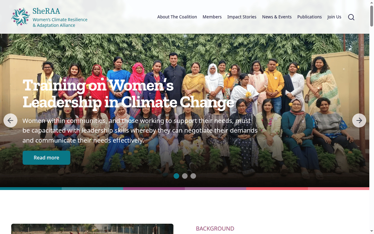 Screenshot of SheRAA — Next.js, TypeScript, Headless WordPress project by Shafin Ahmed